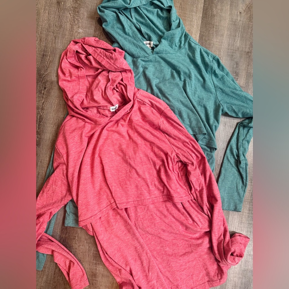 (3) Nursing Hooded Long Sleeve Tops in Coral Pink, Teal & Floral - Picture 14 of 15
